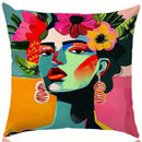 Axyaa Women Face Art Pattern Pillow Cover for Sofa, Bedroom, Car - Colorful & Artistic