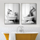 Nordic Elephant Giraffe Bathtub Wall Art Canvas by Axyaa