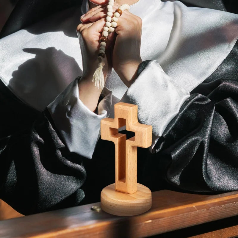 Axyaa Wood Cross Crucifix with Standing Jesus, Religious Christian Ornament