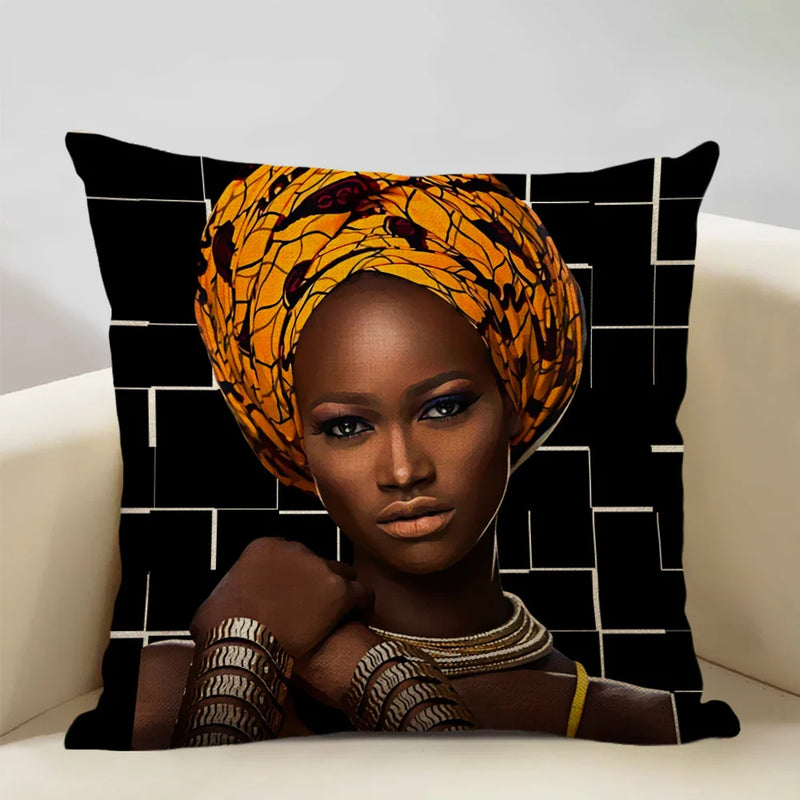 Axyaa African Retro Fashion Girl Sofa Cushion Cover 45x45cm Home Decor Pillow Cover