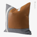 Axyaa Orange-Gray Leather Stitched Pillow for Hotel, Living Room, Sofa, Villa, Restaurant