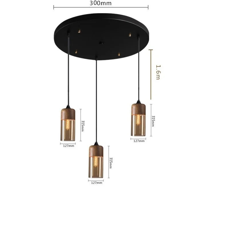 Axyaa Nordic LED Pendant Light Wood Glass Hanging Lamp for Bedroom Dinning Living Room