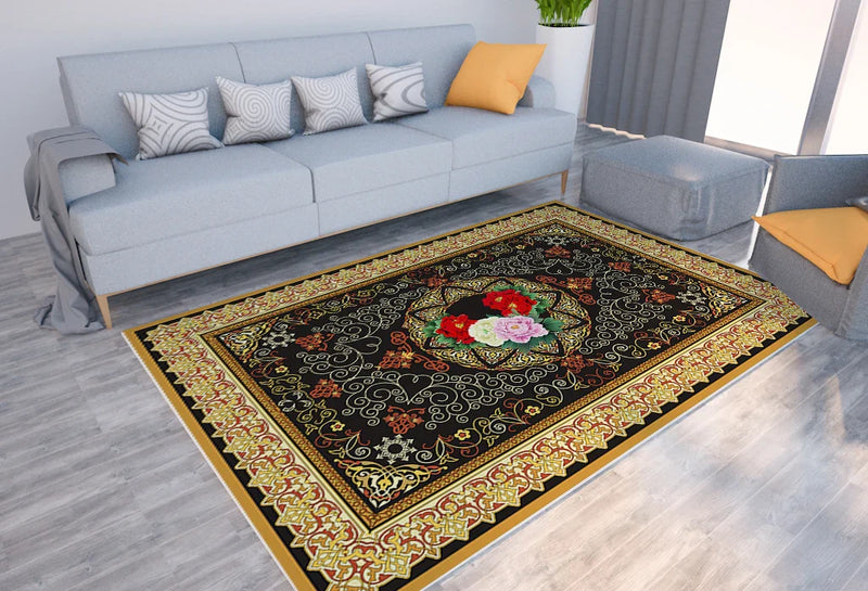 Axyaa Ethnic Pattern Print Carpet Bohemian Soft Floor Mat for Home Decor
