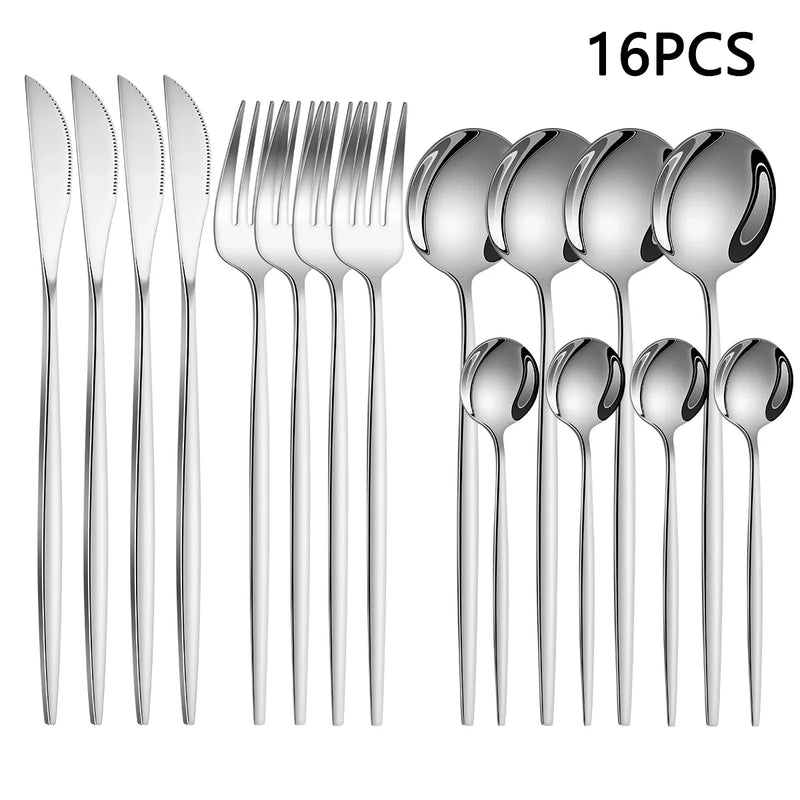 Axyaa 16-Piece Stainless Steel Tableware Set for Home, Hotel, and Restaurant
