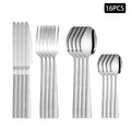 Axyaa 24pcs Stainless Steel Cutlery Set with Square Handle, Snakeskin Design