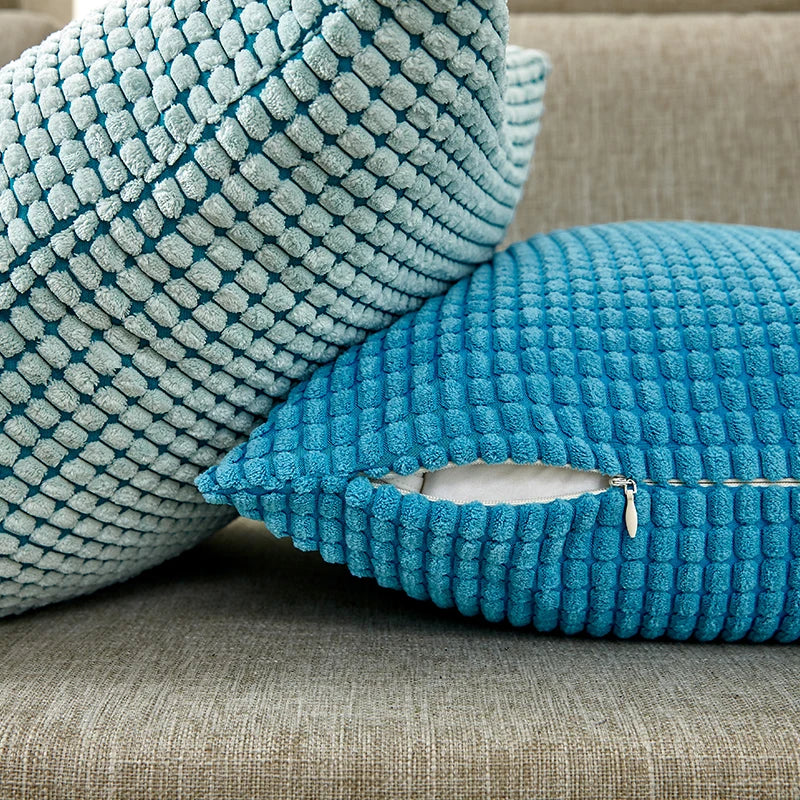 Blue Corduroy Cushion Cover 30x30cm - Axyaa Home Decor Pillowcase