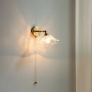 Axyaa Glass Lampshade Pull Chain LED Wall Light Fixture for Bedroom Home Indoor Lighting