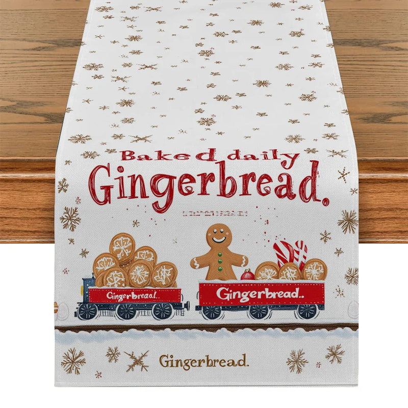 Axyaa Christmas Gingerbread Snowflake Table Runner for Home Wedding Centerpieces