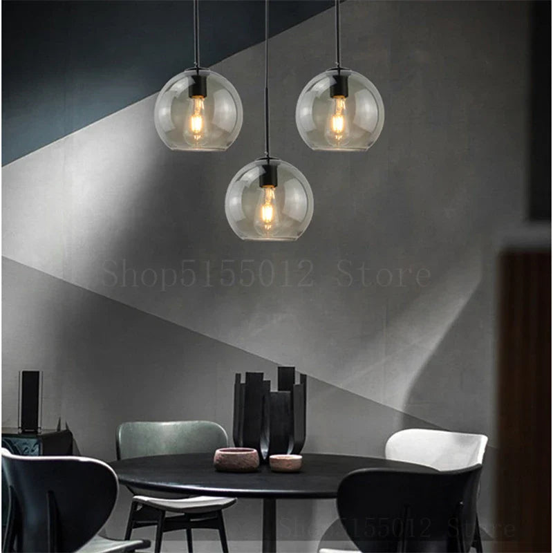 Axya Amber Smoke Glass Balls Pendant Light for Modern Loft, Living Room, Kitchen