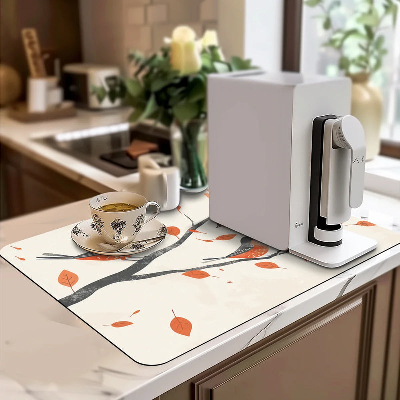 Axyaa Watercolor Twig Drying Mat - Quick Drain Pad for Kitchen and Bathroom