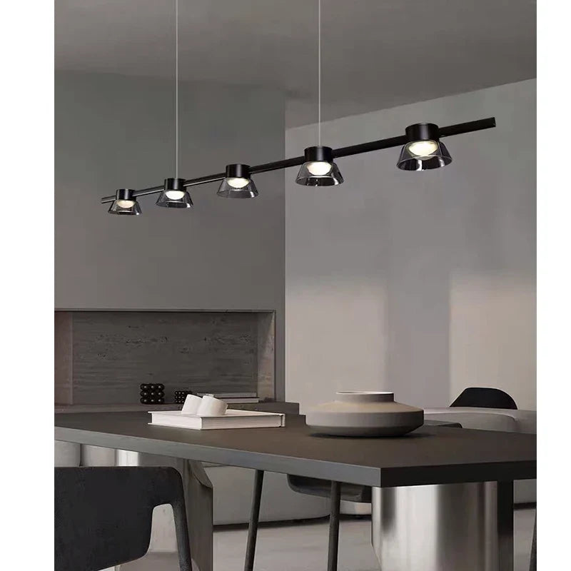 Axyaa Modern Black Strip Chandelier with LED for Living Room and Office