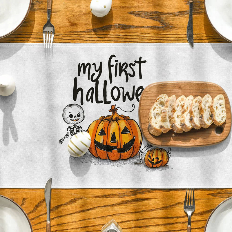 Axyaa Halloween Jack-o'-lantern Skull Table Runner for Kitchen Dining Decor
