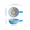 Axyaa Hand-Painted Ceramic Salad Bowl with Handle - Microwave & Oven Safe