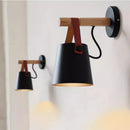 Nordic Wooden LED Wall Lamps by Axyaa: Leather Belt Iron Head Hanging Sconces for Indoor Decor Lighting
