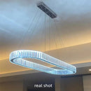 Axyaa Oval Steel Crystal Chandelier Pendant Lights - Dimmable Luxury LED Hang Lamp