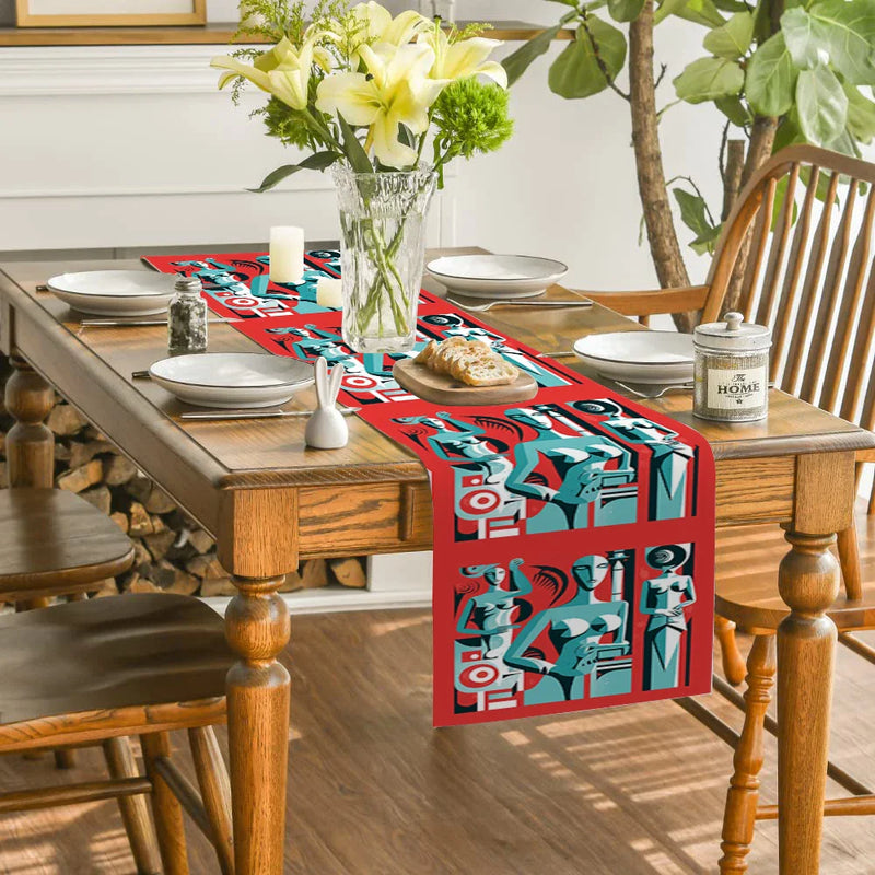 Axyaa Geometric Abstract Table Runner: Elegant Dining Table Decor for Kitchen Parties
