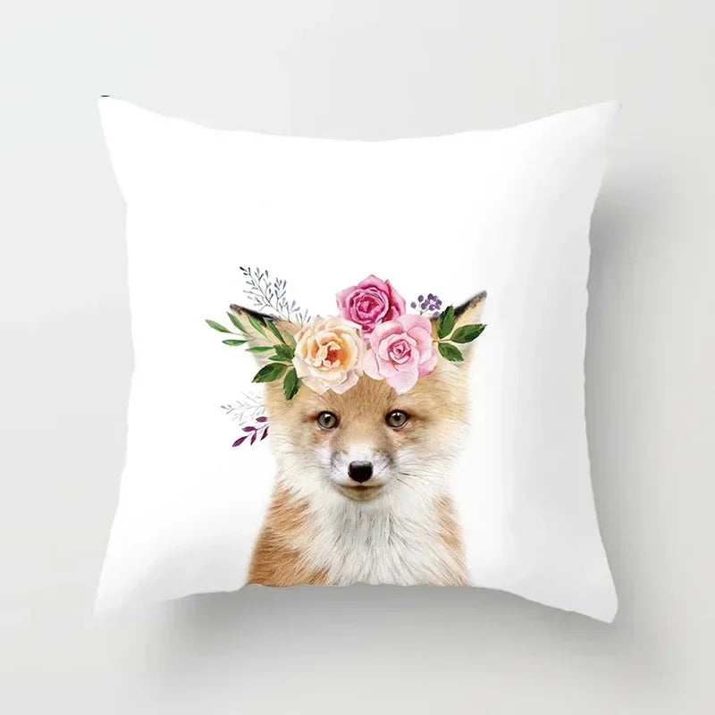 Cute Animals Print Decor Pillowcase by Axyaa - Pink Flower Theme