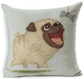 Square Linen Pug French Bulldog Pillow Cover by Axyaa