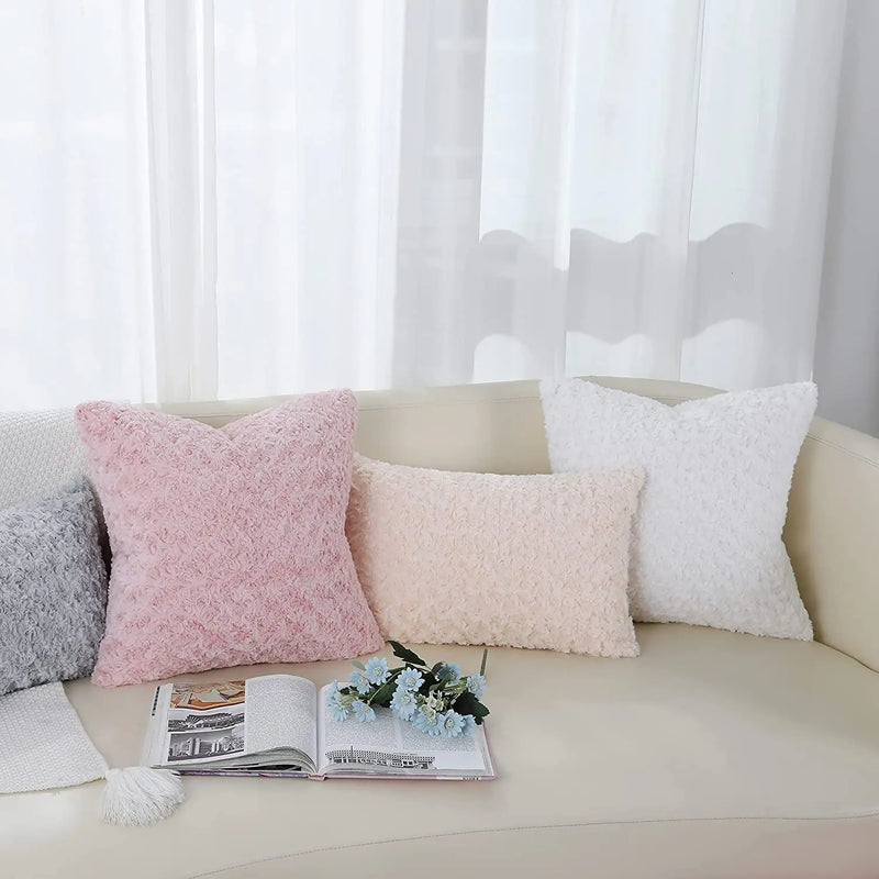 Axyaa Faux Fur Plush Cushion Covers Set - Ultra Soft Sofa Pillow Cases