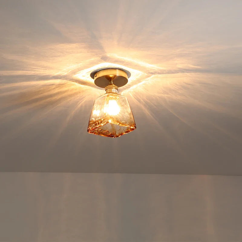 Axyaa Modern Amber Glass LED Ceiling Lights with Copper Socket for Home Decoration