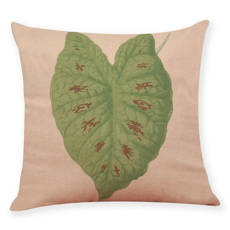 Axyaa Big Leaf Pattern Linen Pillowcase 45x45cm for Car Sofa Home Décor