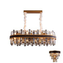 Axyaa Smoky Grey Crystal Chandelier LED Pendant Light, Luxe Leather, Dimmable for Living Room