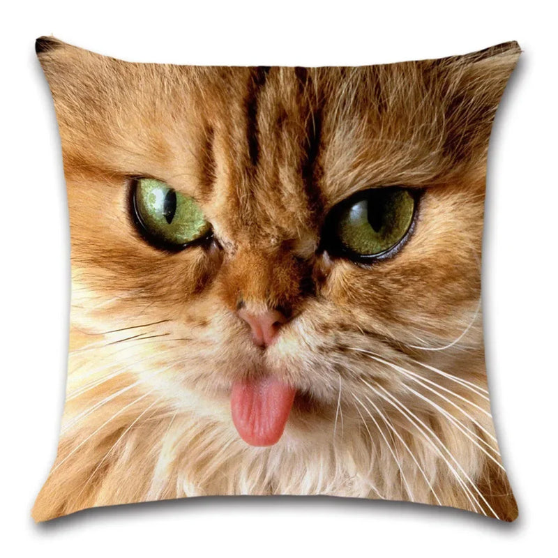 Axyaa Cat Tongue Out Decor Cushion Cover – Polyester Throw Pillow for Home Sofa Seat