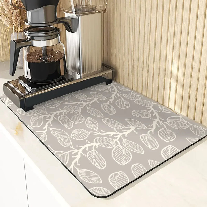 Axyaa Leaves Pattern Silicone Dish Mat for Absorbent Drying & Home Decor