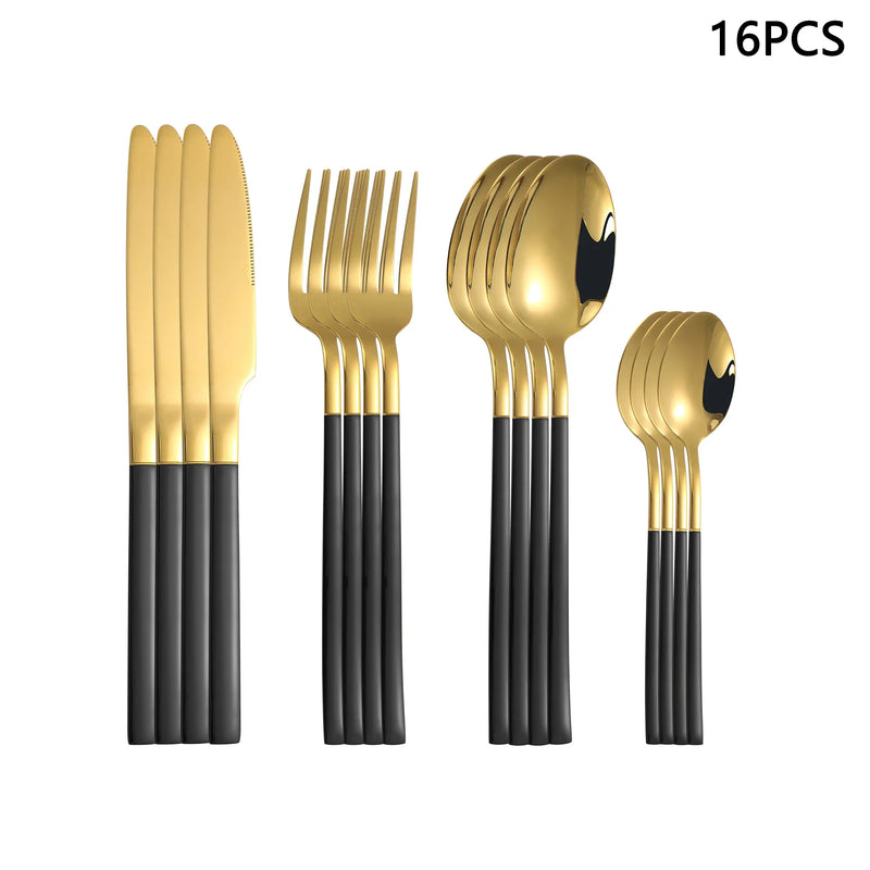 Axyaa Gold Stainless Steel Cutlery Set - 24pc Family Western Dining Gift Set