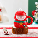 Axyaa Festive Ceramic Coffee Cup Set with Lid, Spoon, Cute Santa Claus Snowman Design