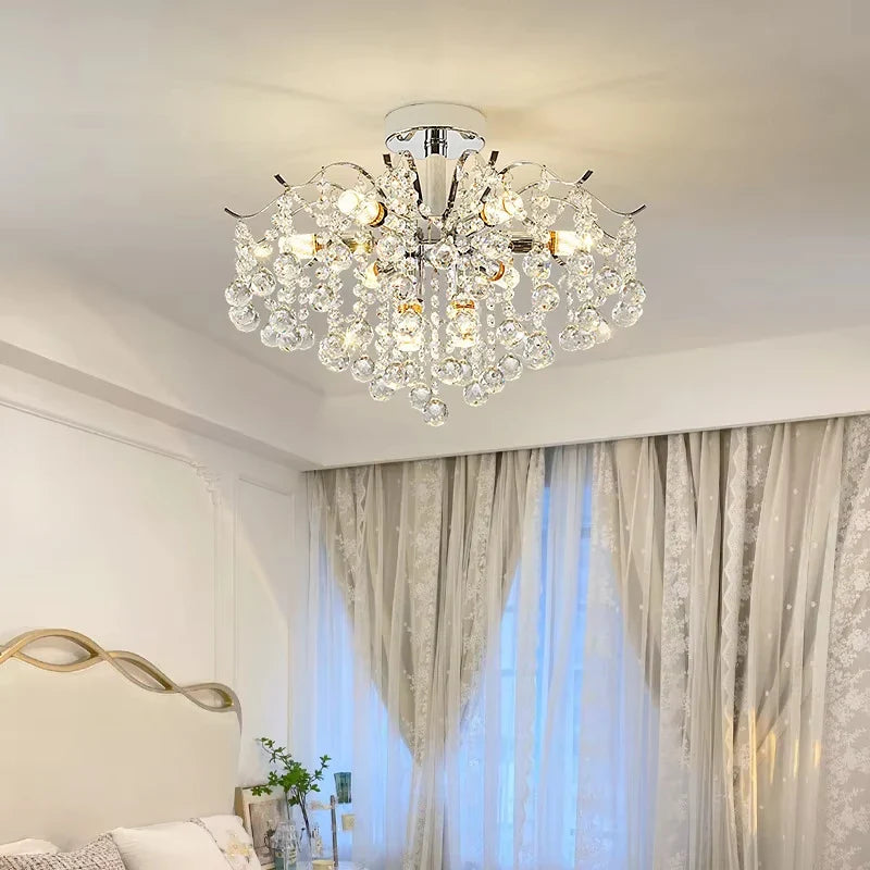 Axyaa Silver Crystal Chandelier Pendant Lamp for Luxurious Ambiance