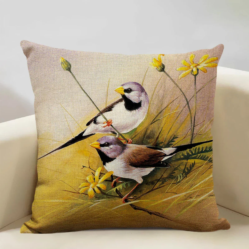 Axyaa Bird Parrot Sofa Cushion Cover 45x45cm Linen Pillowcase for Home & Hospitality