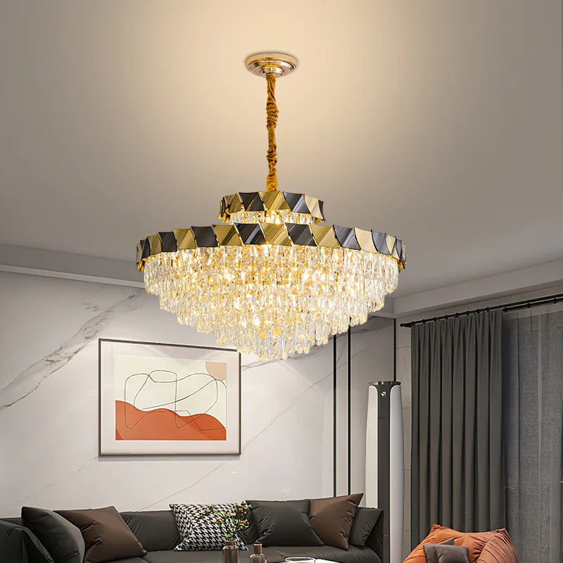 Axyaa Crystal Chandelier: Luxury High-End Living Room Lighting