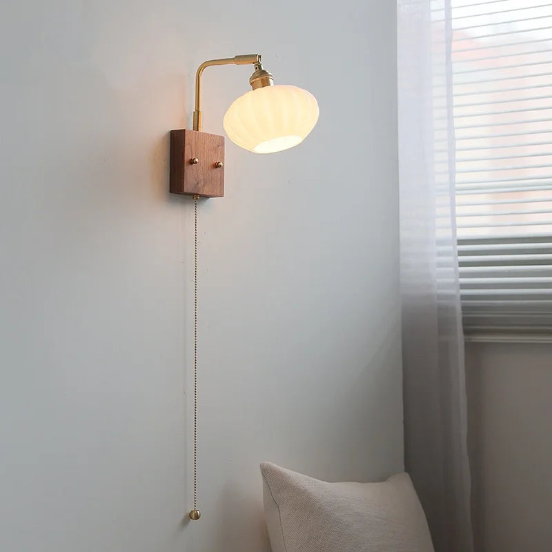 Axyaa White Pumpkin Glass LED Wall Lamp for Children's Living Room