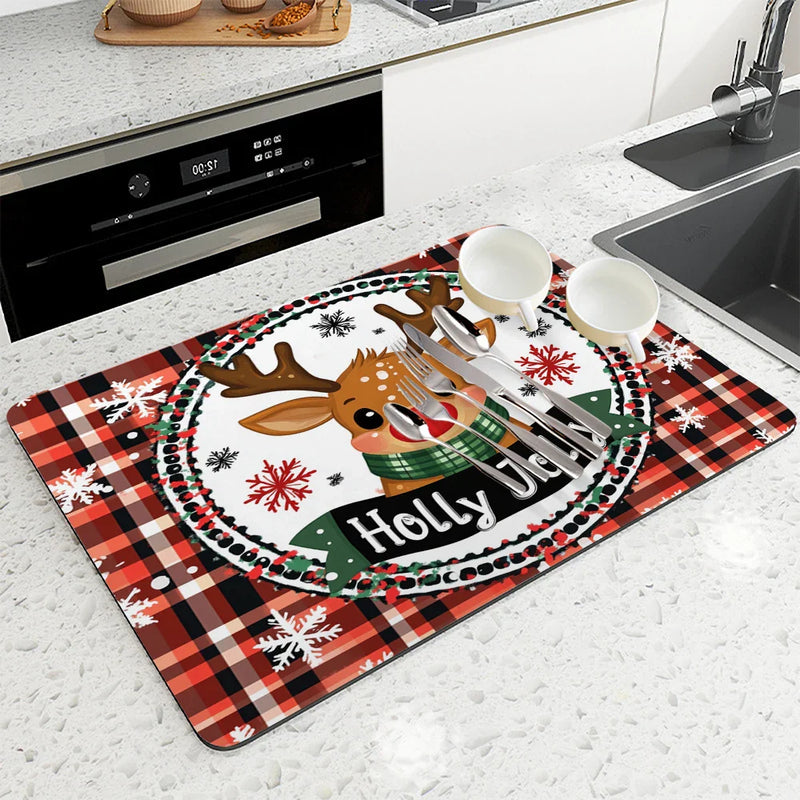 Axyaa Christmas Drain Pad: Absorbent & Anti-Slip Dry Mat for Bathroom & Tableware