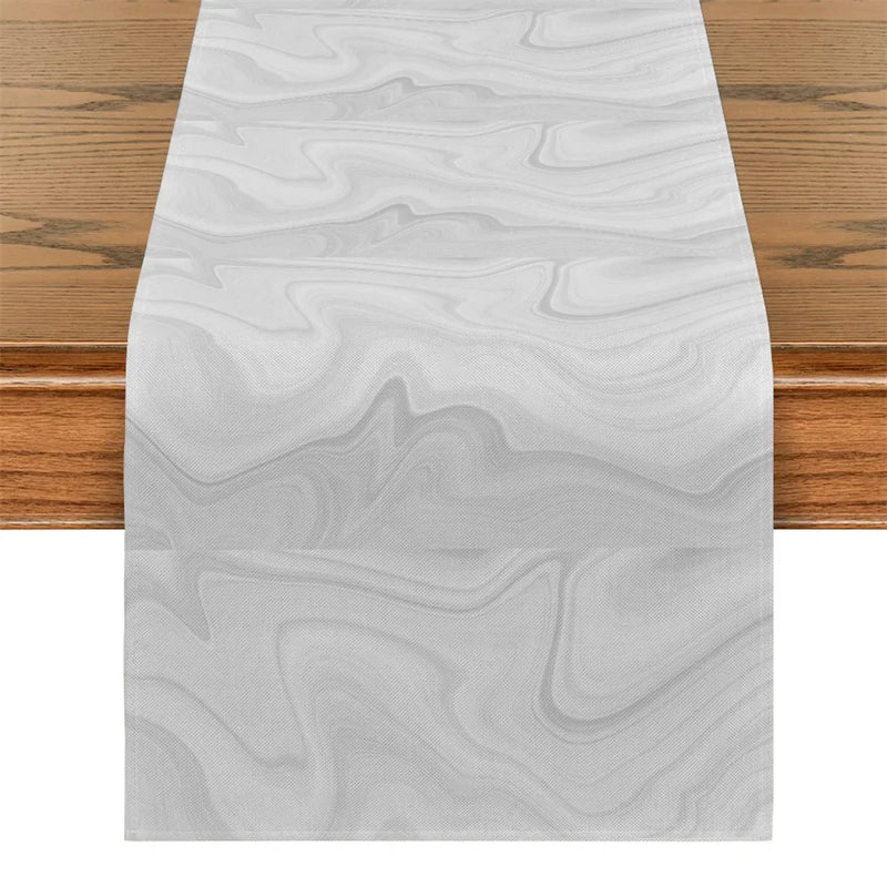 Pink Champagne Gold Textured Table Runner by Axyaa: Elegant Grey Marble Design for Stylish Tables