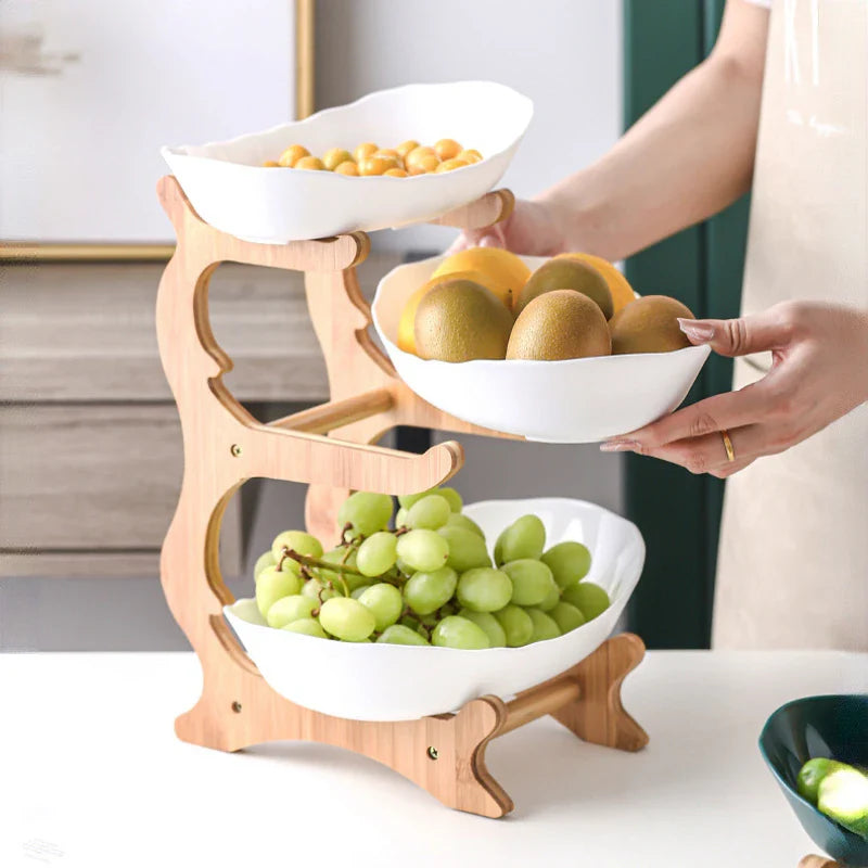 Axyaa 2/3 Layer Wooden Dinnerware Set - Partitioned Fruit Bowl, Candy Trays, Salad Bowl