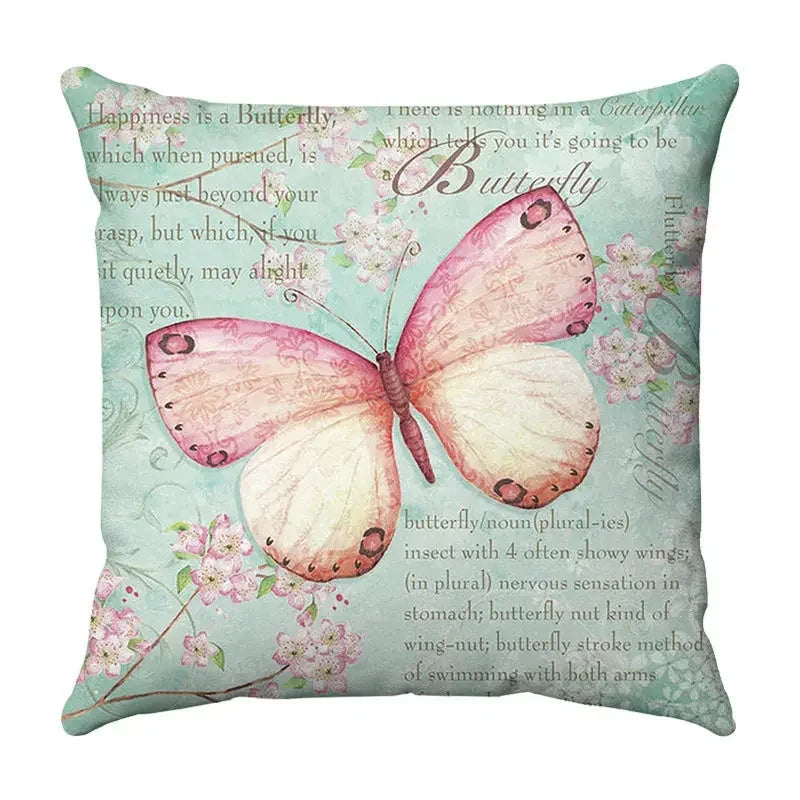 Axyaa Butterfly Print Cushion Cover 45x45cm - Farmhouse Stylish Home Decor Pillow Cover