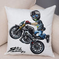 Axyaa Extreme Sports Motorcycle Pattern Cushion - Cartoon Design for Home & Car