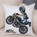 Axyaa Extreme Sports Motorcycle Pattern Cushion - Cartoon Design for Home & Car