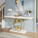 Axyaa Marble Gold Console Table, 55-Inch, Geometric Metal Base, Modern Entryway Sofa Table