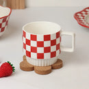 Axyaa Red Heart Plaid Coffee Mug - Delicate Ceramic Latte Cup