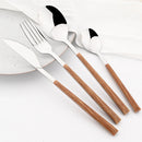 Axyaa 30Pcs Stainless Steel Cutlery Set with Imitation Wood Handle