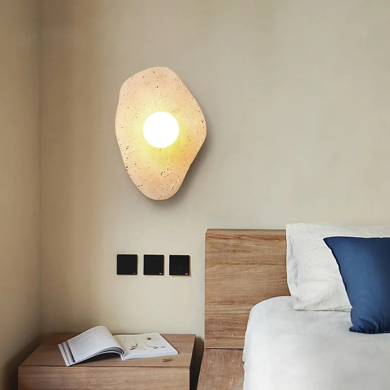 Axyaa Wabi Sabi LED Wall Lamps with Pull Chain Switch, Yellow Travertine Bathroom Mirror Light