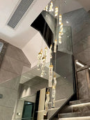 Axyaa Modern LED Crystal Chandelier for High Ceilings and Staircases