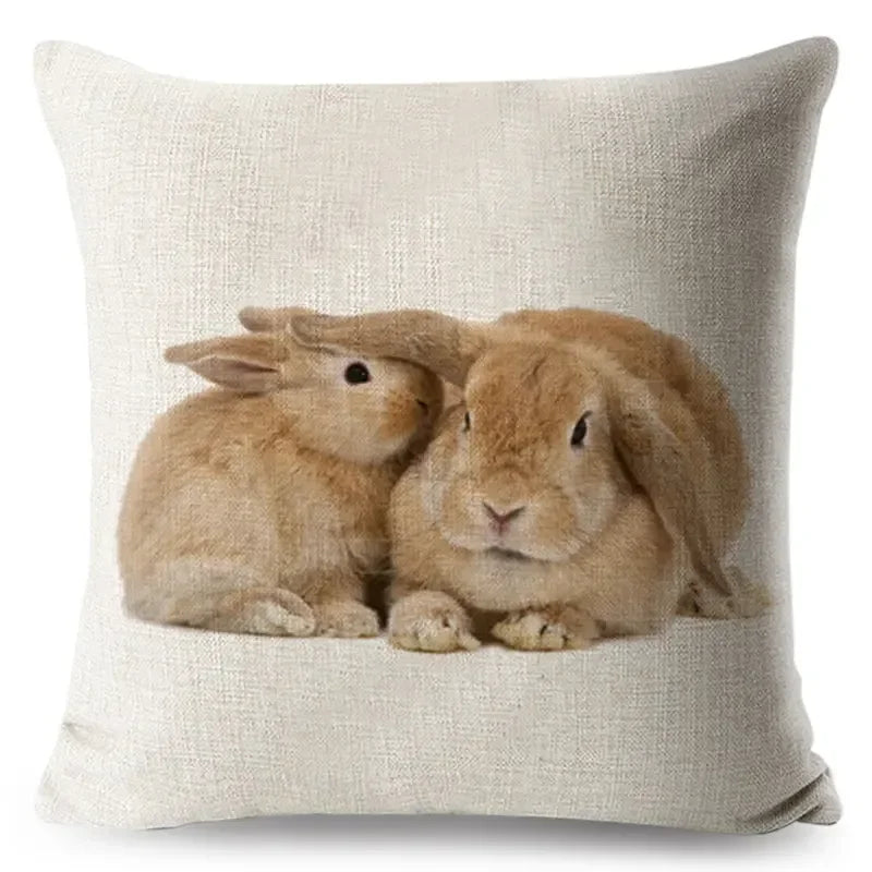 Axyaa Bunny Linen Cushion Cover - Cute Rabbit Throw Pillowcase - Home Decor
