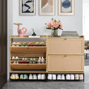 Axyaa Shoe Cabinet Duo: Wooden Narrow Storage, 2 Flip Drawers, Freestanding Organizer