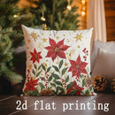 Axyaa Merry Christmas Poinsettia Greeting Pillow Cover for Sofa, Bedroom, Car