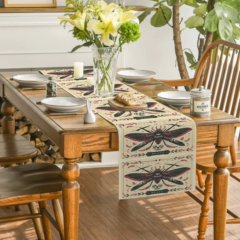 Axyaa Moth Skull Table Runner: Stylish Home Dining Decor & Party Essential