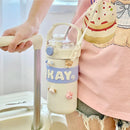 Axyaa Kawaii Thermal Straw Water Bottle - Stainless Steel, Keep Drinks Hot/Cold, Cute Design & Durable